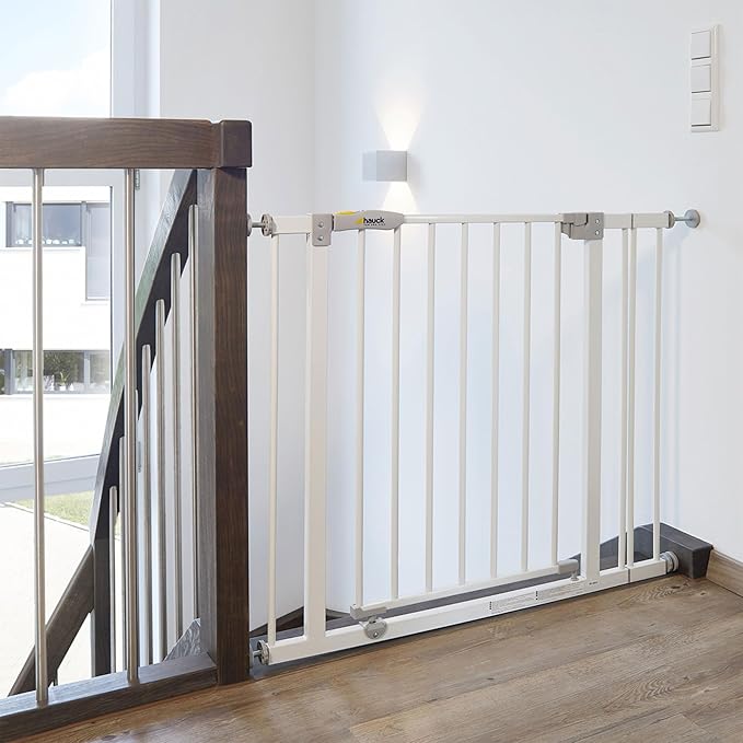 hauck Open N Stop Pressure Fit Baby & Pet Safety Gate w/ 8" Extension, Accommodates 37.8 to 39.75" Wide Home Doorway, Stairway, or Hallway, White
