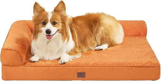 EHEYCIGA Large Dog Bed Memory Foam for Crate, Orthopedic Dog Bed Large Size Dogs with Washable Removable Cover, Waterproof Pet Sofa Couch with Nonskid Bottom, 35x22x6, Pumpkin