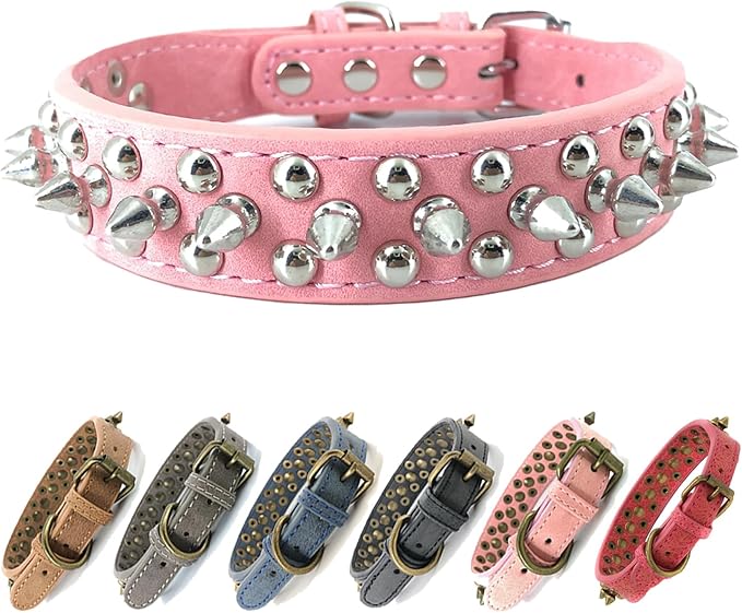 Studded Dog Collar, PU Leather Silver Dome Stud Anti-Bite Collar for Dogs, Adjustable Heavy Duty Punk Style Collar for Small Medium Large Dogs, Pitbull Mastiff Rottweiler Doberman, 5 Colors 4 Sizes