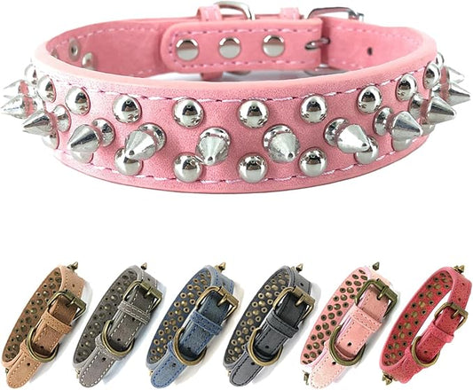 Studded Dog Collar, PU Leather Silver Dome Stud Anti-Bite Collar for Dogs, Adjustable Heavy Duty Punk Style Collar for Small Medium Large Dogs, Pitbull Mastiff Rottweiler Doberman, 5 Colors 4 Sizes