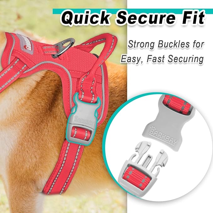BARKBAY Dog Harness No Pull Mesh for Large Dogs - Adjustable, Reflective, Comfortable, No Choke, Heavy-Duty - Perfect for Outdoor Training, Walking, and Hiking - Strong & Durablee - XL & Red Mesh