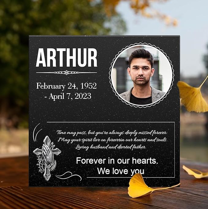 ADFSTONE Granite Grave Markers for Cemetery for Humans- Headstone Picture Plaques, Photo Temporary Grave Marker, Personalized Memorial Stone for Cemetery, Custom Tombstones for Graves for Humans