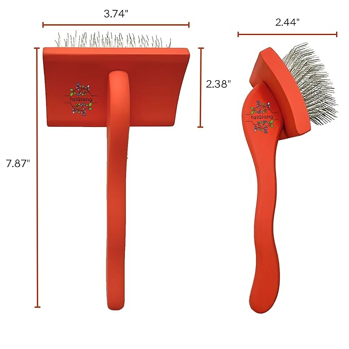 Professional Grooming Large Slicker Brush for Dematting Goldendoodles, Labradoodles, Poodles - Long Stainless Steel Pins for Thick Coats, Red - [TaiQiang]