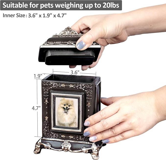 AELS Pet Urn Memory Box for Keepsakes with Photo Slot, Dog Memorial Urns for Ashes, Cat or Dog Cremation Urns, Black