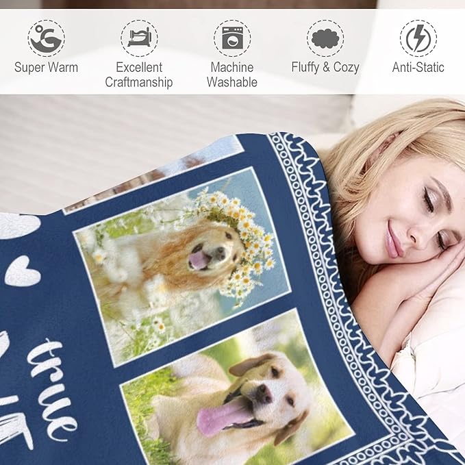 Artsadd Custom Throw Blanket with Dog & Cat Pet Photo, Personalized Memory Gift for Family & Friends - Dog Name Customized Bed Throw Blanket Sympathy Remembrance Made in USA