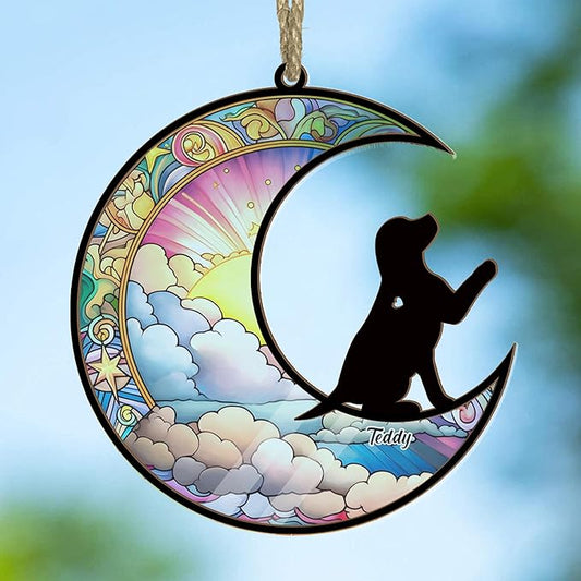 Personalized Dog Memorial Suncatcher/Ornament - Custom Name Dogs Loss Memorial Christmas 2023 Ornament, Stained Glass Light Catcher Dog Sympathy Gift, Pet Remembrance Keepsake Memory Windows Hangings