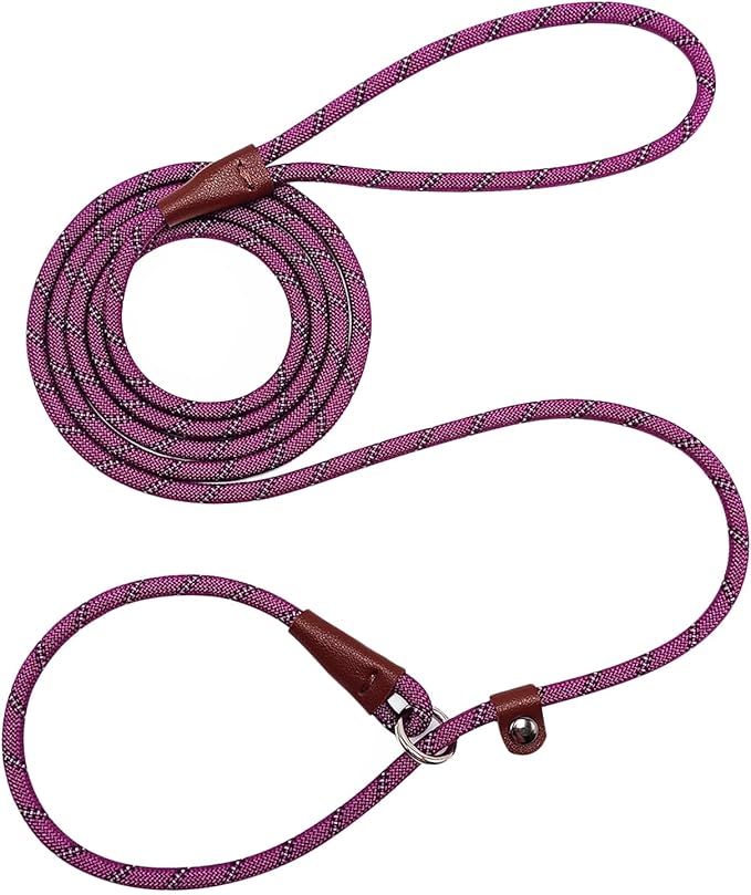 7ft Slip Lead Dog Leash for Small Dogs, Anti-Pull Puppy Training Lead, Lightweight Slip Rope Leash Easy On/Off, Purple