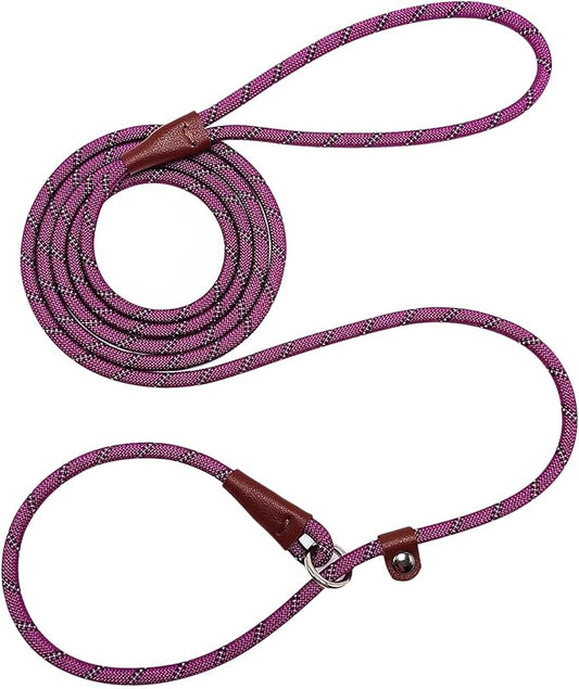 7ft Slip Lead Dog Leash for Small Dogs, Anti-Pull Puppy Training Lead, Lightweight Slip Rope Leash Easy On/Off, Purple