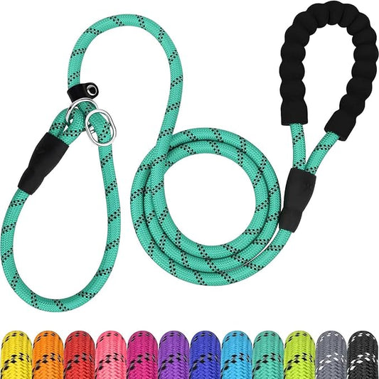 TagME Slip Leads for Dogs that Pull, 6 FT No-Pull Training Leash with Lock, Escape-Proof Design, Reflective & Padded Handle for Large Dogs, Turquoise