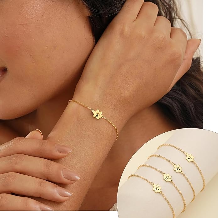 Dog Easter Mom Gifts for Dog Lover Initial Bracelet for Women with Heart Adjustable Pet Paw Gold Bracelets for Women Non Tarnish Memorial Gift for Pet Lover Birthday Jewelry