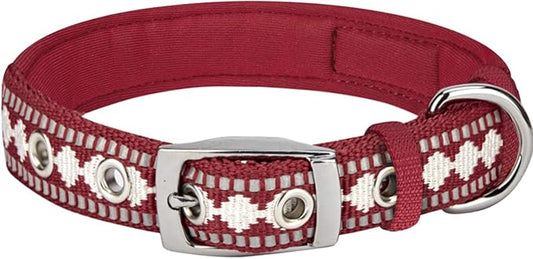 Blueberry Pet Reflective Jacquard Dog Collar with Neoprene Padding & Metal Buckle | Soft & Adjustable Safety Collar - Marsala Red, Neck 17-20.5", for Large Breed