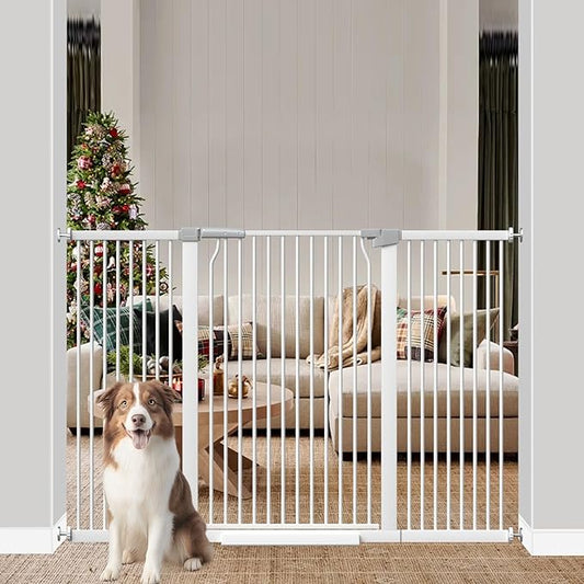 41" Extra Tall Baby Gate for Doorways and Stairs No Drill, Adjustable 54.8-60.2" Auto Close Dog Gate Indoor, Pressure Mounted Walk Through Swing Wide Pet Gate, Tall Cat Gate with Expansion Kit, White