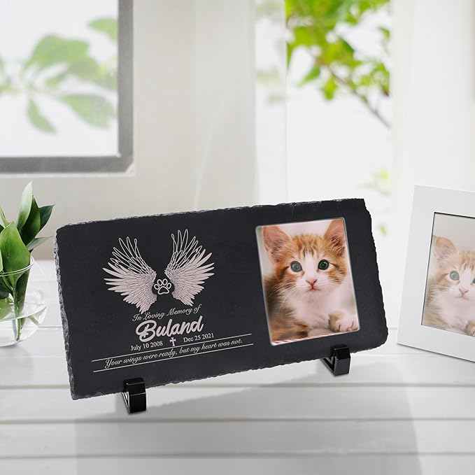 Fanery Sue Custom Cat Memorial Stones with Full Color Image, Dog Memorial Gift Garden Stones, Pet Grave Markers Personalized, All-Natural Memorial Headstone for Pet
