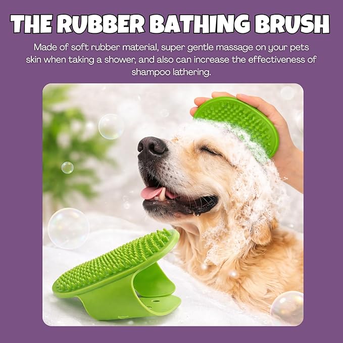 2 Pcs Self Cleaning Deshedding Dog Brush & Bath Brush - Skin Friendly Shedding Grooming Tool For Dogs, Cats And Puppies, Premium Pet Supplies, Green