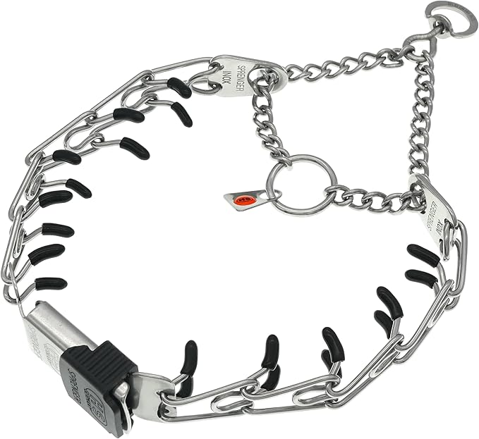 Herm Sprenger Dog Training Prong Collar with Quick Release Cliclock Buckle, 3 Extra Links, 30 Comfort Tips - Stainless Steel No-Pull Collar with Swivel Ring for Small Medium Dogs, Made in Germany