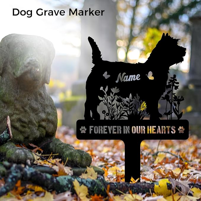Custom Cairn Terrier Cairnie Dog Grave Marker, Personalized Dog Memorial Stake, Metal Pet Tombstone, Outdoor Sympathy Sign for Garden Yard Decor, Pet Loss Gift