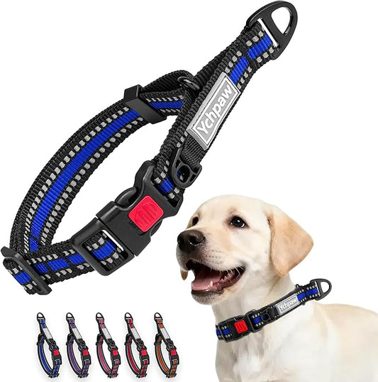 Martingale Collar for Dogs Reflective Collar with Quick Release Buckle, Adjustable Nylon Collars for No Slip Dog Collar, Blue, M
