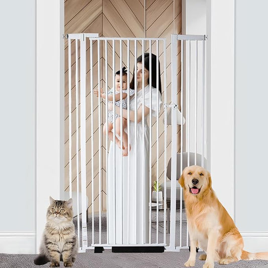55.1 inch Extra Tall Pet Gate, Extra Wide 29.92"- 43" Adjustable Dog Gates, Pressure Mounted Walk Through Swing Safety Tall Cat Gate for Doorways, Stairs, Kitchen(White)