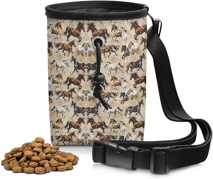 Running Horses Pet Treat Pouch Dog Treat Bag Pet Training Treat Bag Dog Treat Carrier Holder Pet Feed Snack Reward Bag with Waist Belt Shoulder Strap