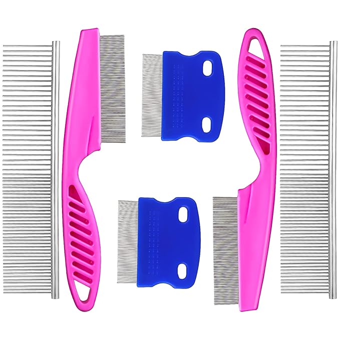 6 Pcs Dog Combs Pet Combs with Rounded Ends Stainless Steel Teeth for Long and Short Haired Pets