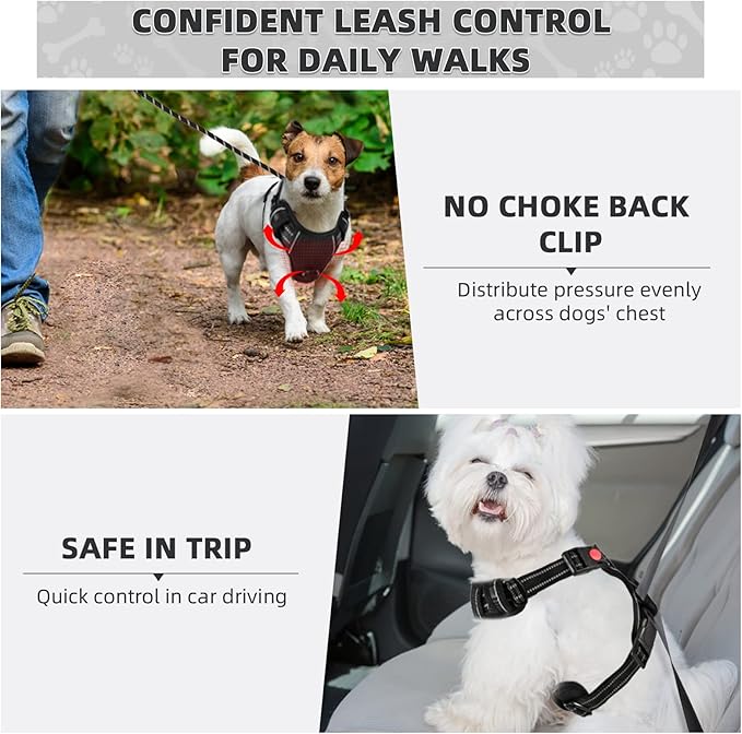 No Pull Dog Harness & Leash - Adjustable Soft Padded Vest, Reflective Oxford Vest with Easy Control Handle for Small & Large Dogs (Black, Small)