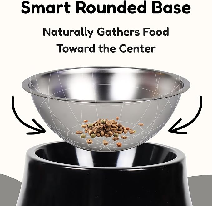 2 Pack Elevated Spaniel Dog Bowl, Melamine Raised Dog Food Bowl for Long-Eared Dogs, Raised Dog Bowls for Small & Medium Dogs, Stainless Steel Inner Bowl, Non-Slip Base (Black*2, 420 mL/1.5 Cups)