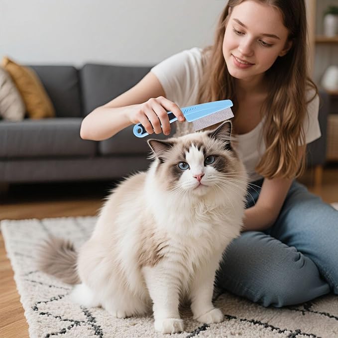 Dog Flea Comb for Small Dogs - Metal Flea and Tick Comb with Rubber Handle, Dematting Comb for Cats and Dogs, Professional Pet Grooming Tool for Long Haired Pets