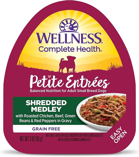 Wellness Petite Entrées Shredded Medley with Roasted Chicken, Beef, Green Beans & Red Peppers, 3-Ounce Cup (Pack of 12)