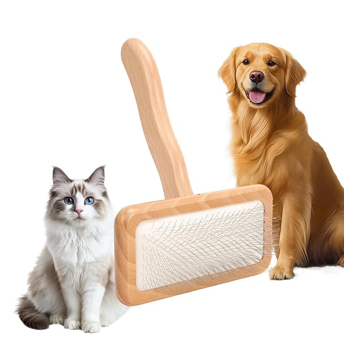 Slicker Brush for Dogs and Cats, Grooming Brush for Long & Short Hair Dogs - Gently Reduce Shedding, Remove Loose Hair, Tangles & Mats, with Coated Bristles, Ergonomic Handle