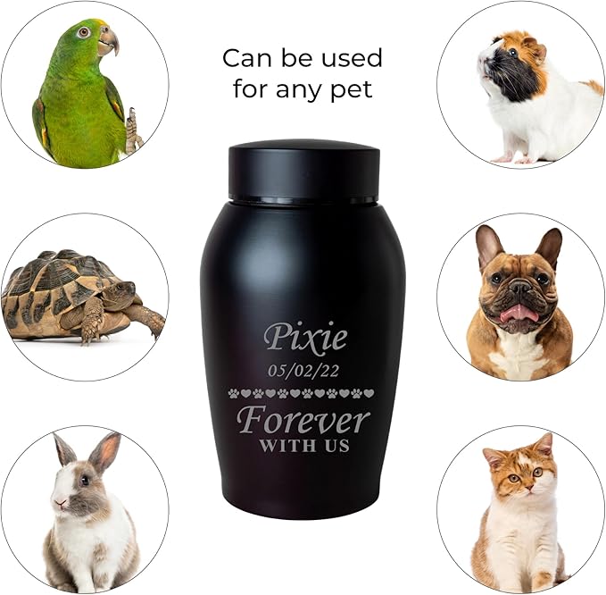 Personalized Cremation Keepsake Pet Ashes Urn Waterproof with Airtight Closure Customized Text Engraving Vase Container Memorial Dog Cat Funeral Decorative (Forever with us)