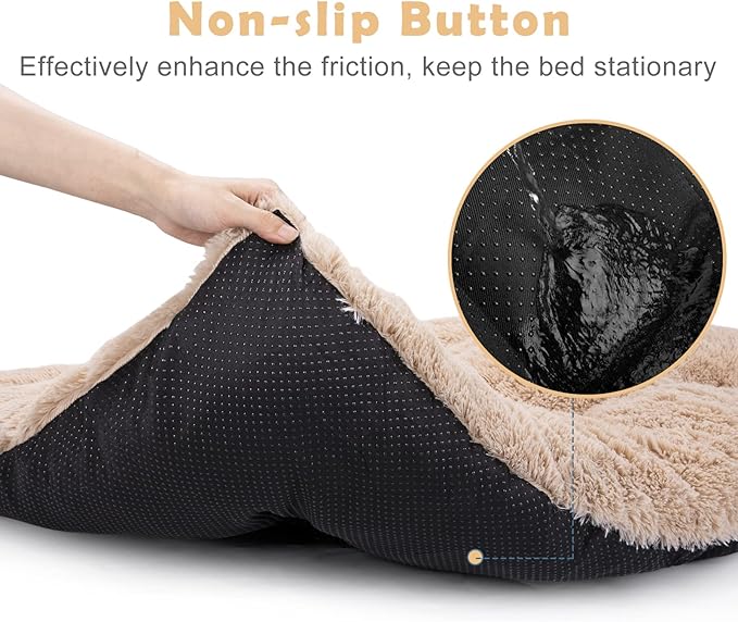 JOEJOY Large Dog Bed Crate Pad, Deluxe Plush Washable Dog Beds Fulffy Soft Kennel Pad Anti-Slip Pet Sleeping Mat for Extra Large Medium Small Dogs, 47" x 29", Beige