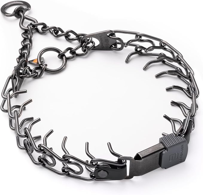 Herm Sprenger Black Stainless Steel Dog Collar with Short Links and Quick Release ClicLock Buckle and Biothane Insert Made in Germany 20in x 3.0mm (Neck Size up to 16-17in) (Black)
