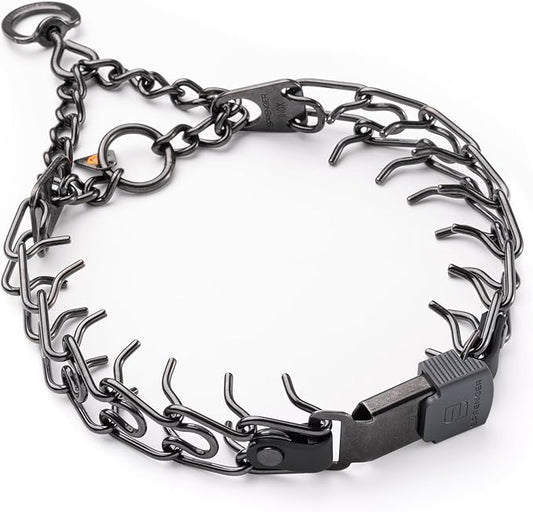 Herm Sprenger Black Stainless Steel Dog Collar with Short Links and Quick Release ClicLock Buckle and Biothane Insert Made in Germany 20in x 3.0mm (Neck Size up to 16-17in) (Black)