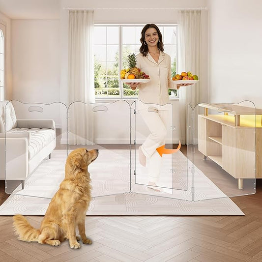 38"Tall Clear Dog Gate Acrylic With Magnetic Open Door,Convenient Entry And Exit,38"High,4-Panel Clear Pet Gate Foldable,acrylic dog gate For Doorway,Stair,Protect Decoration,For Medium And Large Pet