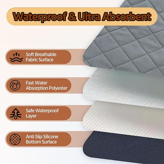 Washable Pee Pads for Dogs,Waterproof Dog Training Pads,Playpen Mat,Non-Slip Potty Pads,Super Absorbent Whelping Pads,Puppy Pad with Rounded Corn,Potty Pads (18x24(2 Pack))