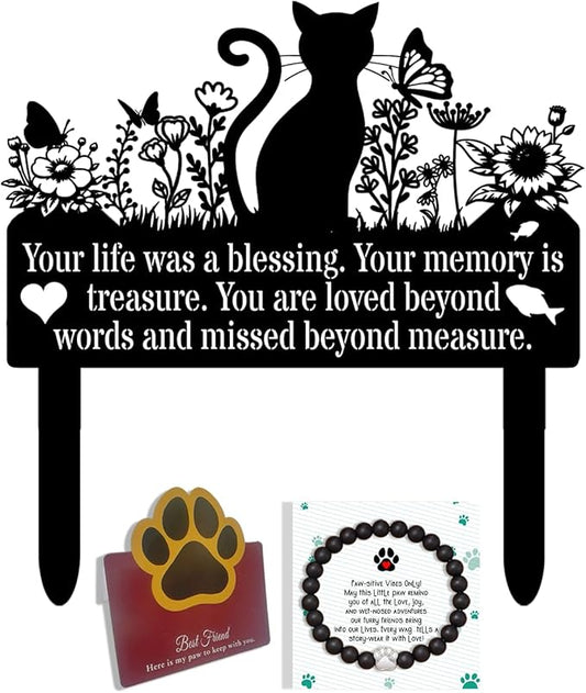Grave Markers Cat, Metal Cats Metal Memorial Garden Stake, Pets Waterproof Grave Stakes Plaque, Pet Headstone Garden Memorial Graves, Metal Cat Garden Decor 12"