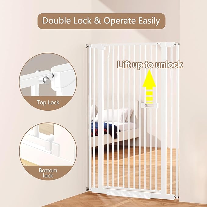 55.1" Extra Tall Cat Gate for Stairs, 26.1-29.7" Wide Auto Close Cat Gate Indoor for Doorway/Hallways/Kitchen, No Drilling High Pressure Mounted, 1.37" Narrow Bar Spacing, White