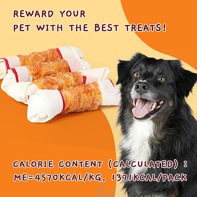 Jungle Calling Chicken Wrap Knotted Bones Dog Chews 6.5" Pack of 4, Long Lasting Beefhide Treats Real Chicken Wrap Rawhide Bones for Large Dogs Training Treats (3 Packs)