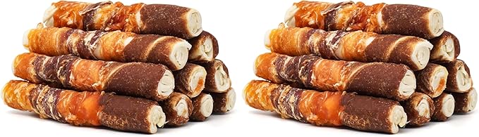MON2SUN Dog Treats, Triple Flavor 6 Inch Chicken Liver Duck and Chicken Wrapped Rawhide Sticks, Teeth Cleaning Snacks for Medium Dogs, 17.6 oz (10 Count-Pack of 2)