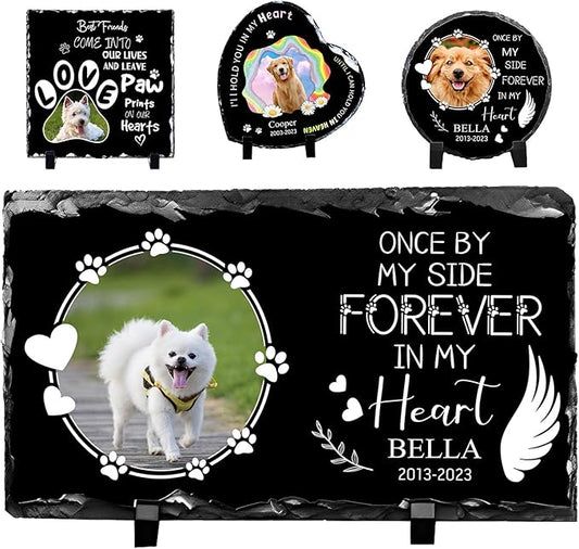 Pet Memorial Stones for Dogs Personalized Photo Rock Slate Rectangle Shape Customized Memorial Stone Gifts for Loss Dog Cat