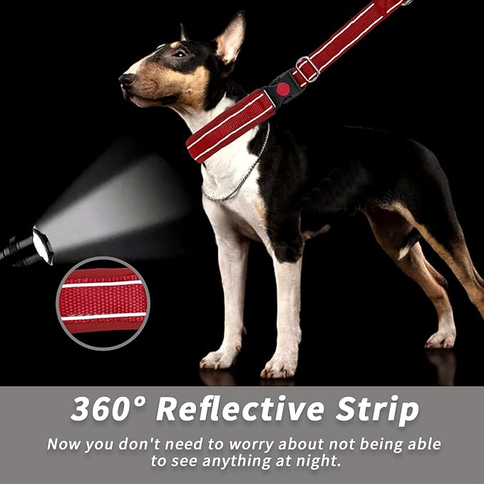Martingale No Pull Dog Collar for Large Medium Small Dogs, Heavy Duty Nylon Reflective Adjustable Anti Pull Slip Collar with Buckle for Training Walking L Red