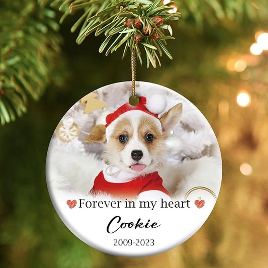 Bemaystar Personalized Dog Memorial Christmas Ornaments - Ceramic Pet Memorial Gifts Christmas Tree Ornaments in Memory of Pet Sympathy Gifts