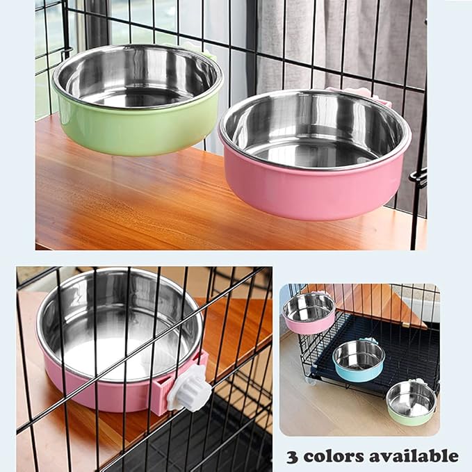 Love Dream Crate Dog Cat Bowls, Removable Stainless Steel Hanging Pet Cage Bowls for Kennel, Water Food Feeder Cage Coop Cup for Cats, Dogs, Rabbits and Small Animals (Large, Green)