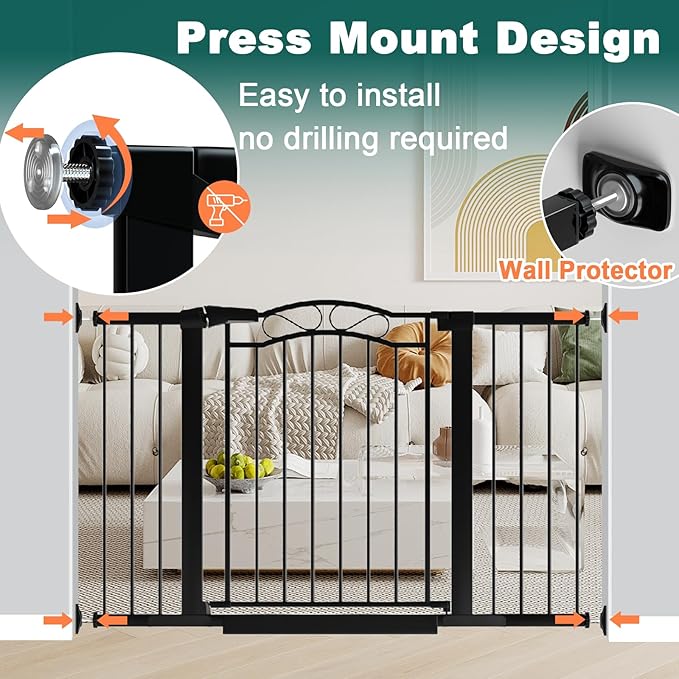 Fairy Baby 62.6"-65.3" Extra Wide Baby Gate with Door, 63 64 65 Inches Walk THR Baby Gates for Stairs Pressure Mounted no Drill, Indoor Tension Metal Child Pet Dog Safety Gate for Kids, Black