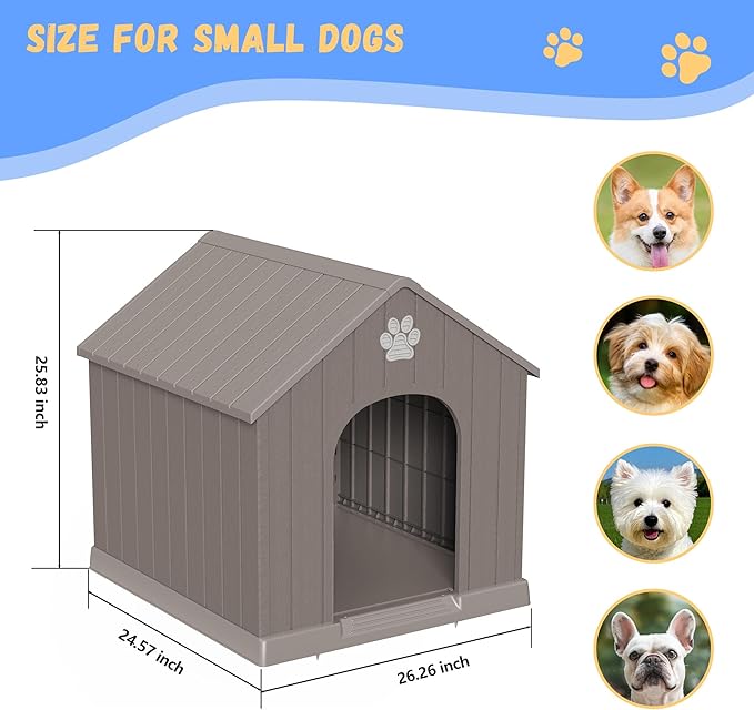 DRATO Dog Houses Resin Small Indoor Outdoor Dog Kennel for All-Weather Use Cozy Shelter for Small Dogs in Home, Garden, or Balcony