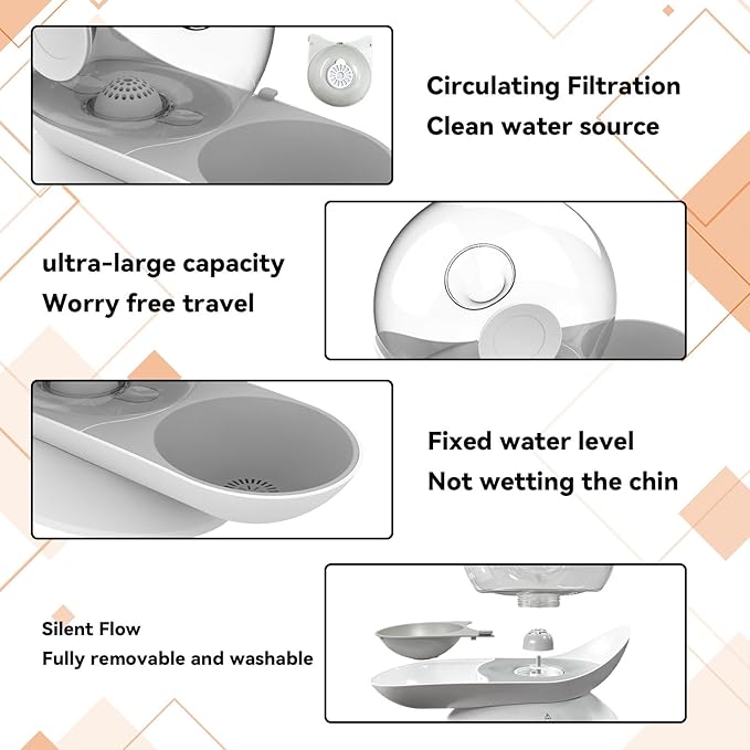 Cat Dog Water Dispenser Automatic Water Drinking Fountain for Small or Medium Size Dogs Cats Easy to Clean Snail Shape 2.8L （Grey）