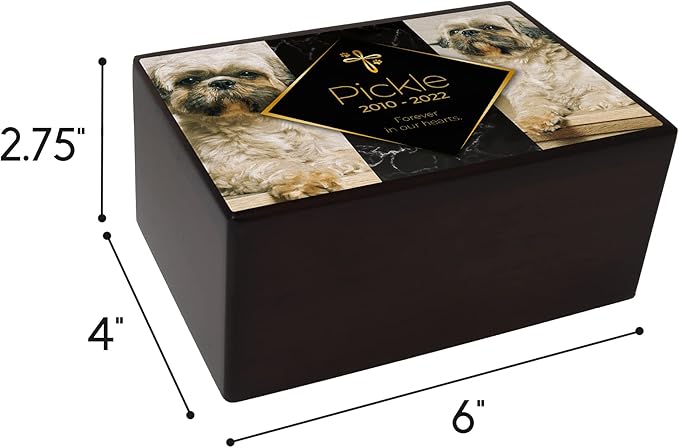 Custom Pet Keepsake Urns for Dogs, Wooden Box for Pet Ashes with Photo for Your Beloved Pets, Pet Cremation Urns as Sympathy Gifts for Pet Lovers - Small, 6" x 4" x 2.75" (Pickle)
