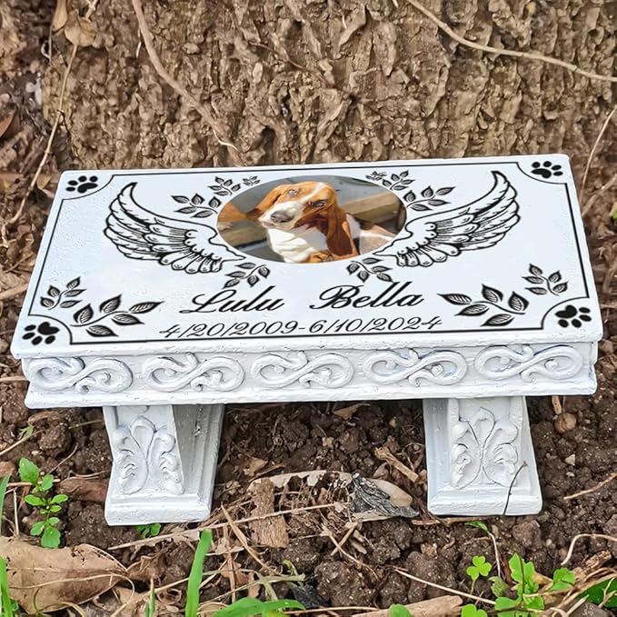 Personalized Memorial Bench for Pet Human, Custom Pet Memorial Stone with Colorful Photo, Pet Grave Marker Dog Headstone Cat Tombstone, Loss of Pet Gifts, Memorial Garden Plaque
