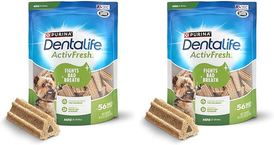 Dentalife ActivFresh Dog_Chews for Mini and Small Dogs 5-20 lbs., Dental-Chews to Freshen Breath, Chicken Flavor, 16.9 oz., 56 Chews - 56 ct. Pouch (Pack of 2)