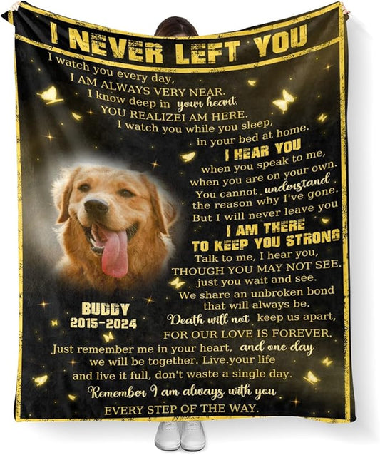 Personalized Dog Memorial Blanket with Photo:Made in USA,Custom Pet Memorial Gifts for Loss of Dog,Cat,Pet,Sympathy Bereavement for Loss of Lover